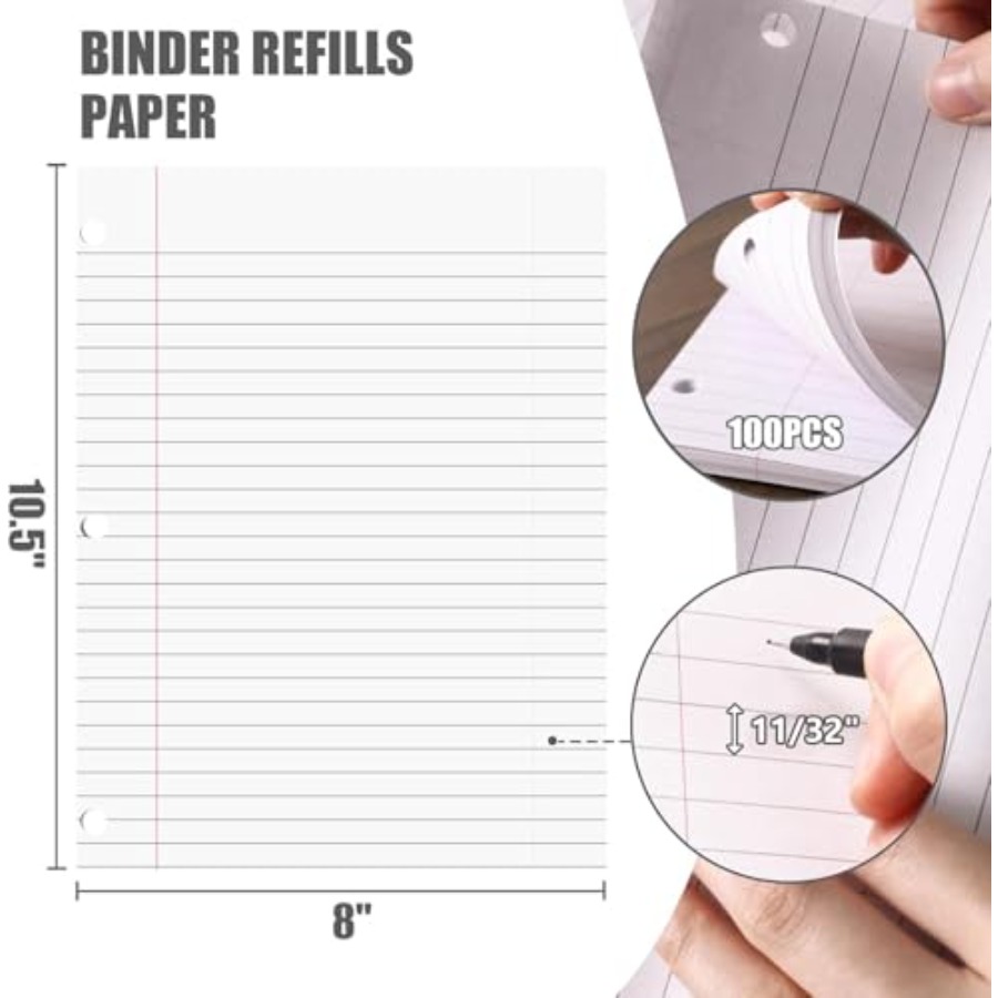 100 Sheets Loose Leaf Paper, 8 - Paper Punch 3 Hole review and price