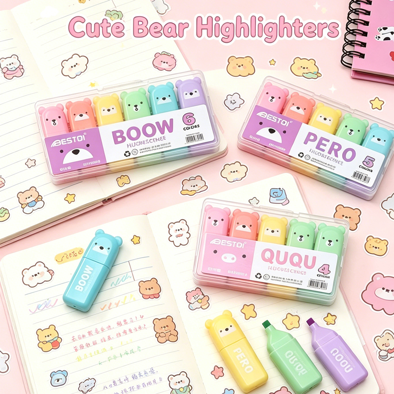 4/6/12 Pcs Kawaii Bear Highlig - Highlighter Set Pastel review and price